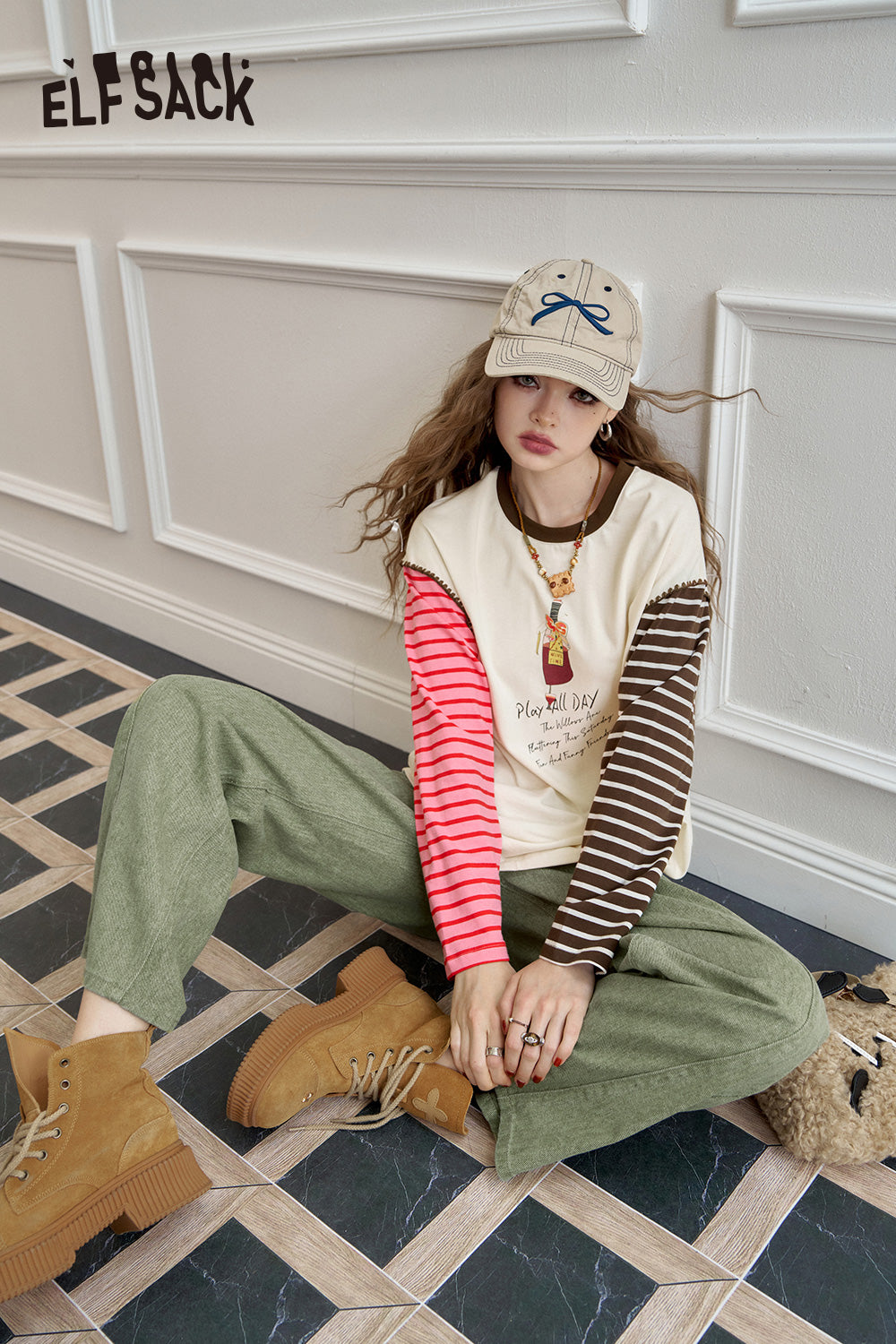 ELFSACK Loose straight jeans, casual and versatile wide-leg pants