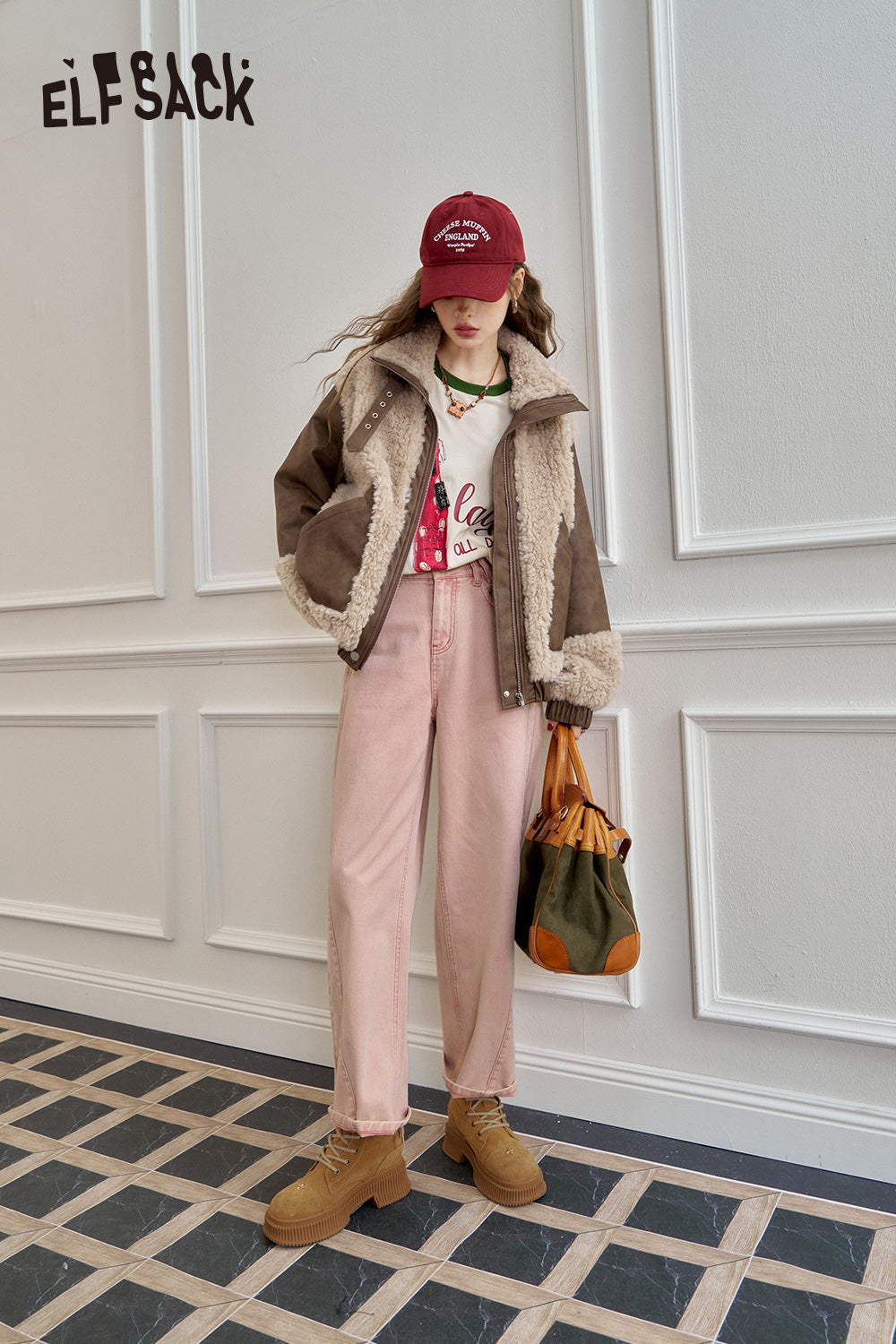 ELFSACK Loose straight jeans, casual and versatile wide-leg pants