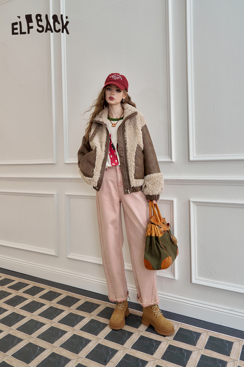 ELFSACK Loose straight jeans, casual and versatile wide-leg pants