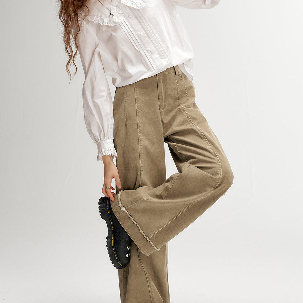 
                  
                    ELFSACK 2024 Autumn New Arrivals Wasteland Style Khaki Wide Leg Casual Pants for Women Loose Slim Fit
                  
                