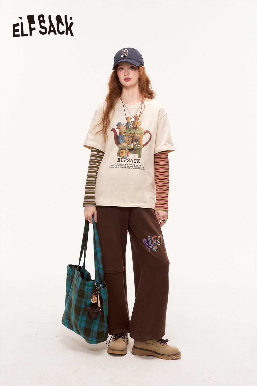 ELFSACK Printed Casual Sports Sweatpants Loose Wide Leg Relaxed Fit