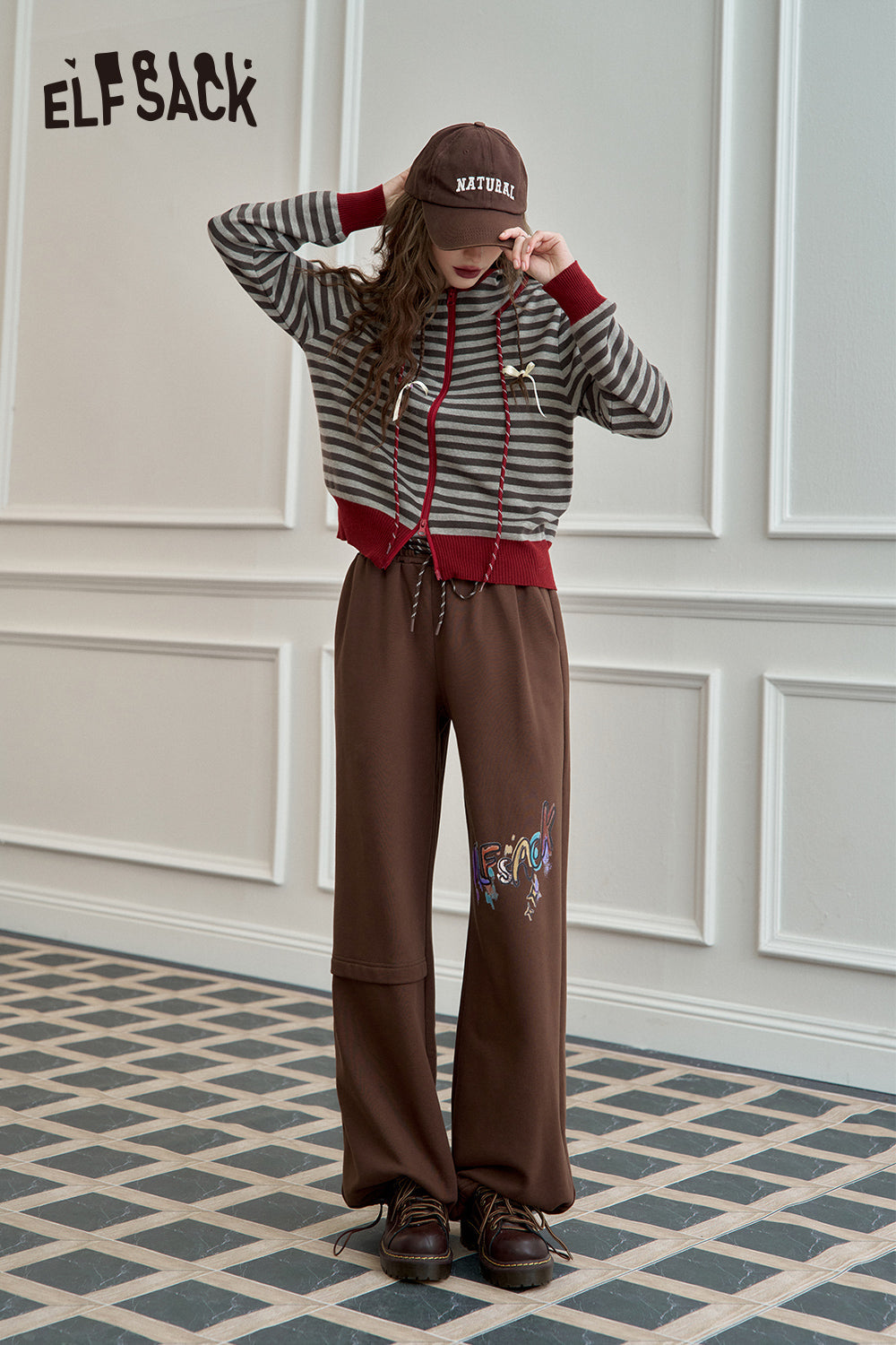 ELFSACK Printed Casual Sports Sweatpants Loose Wide Leg Relaxed Fit
