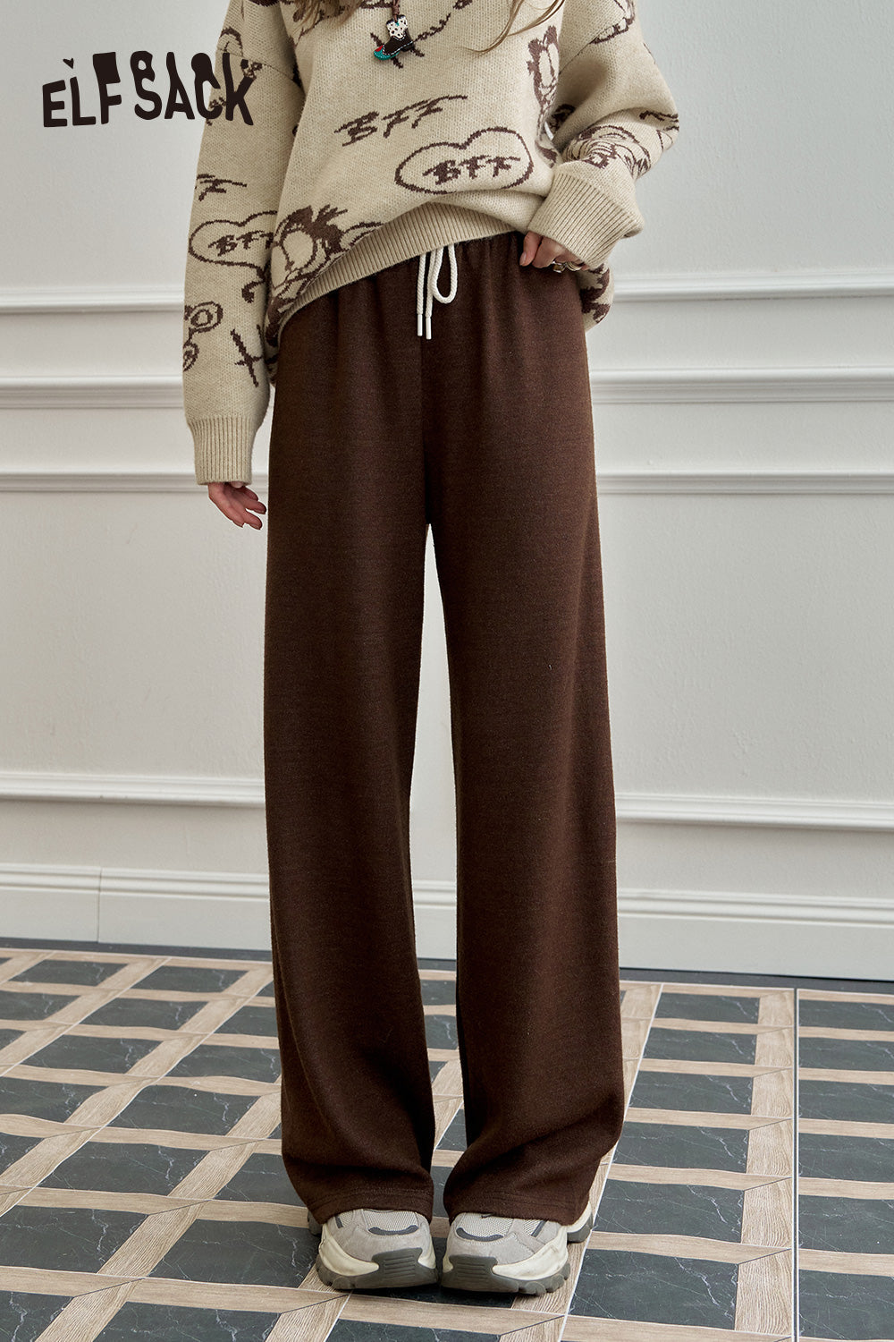 ELFSACK Relaxed straight casual sweatpants, drapey wide-leg loose long pants