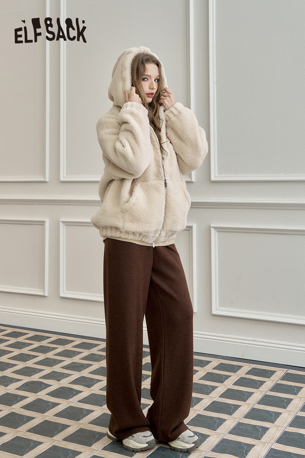 ELFSACK Relaxed straight casual sweatpants, drapey wide-leg loose long pants