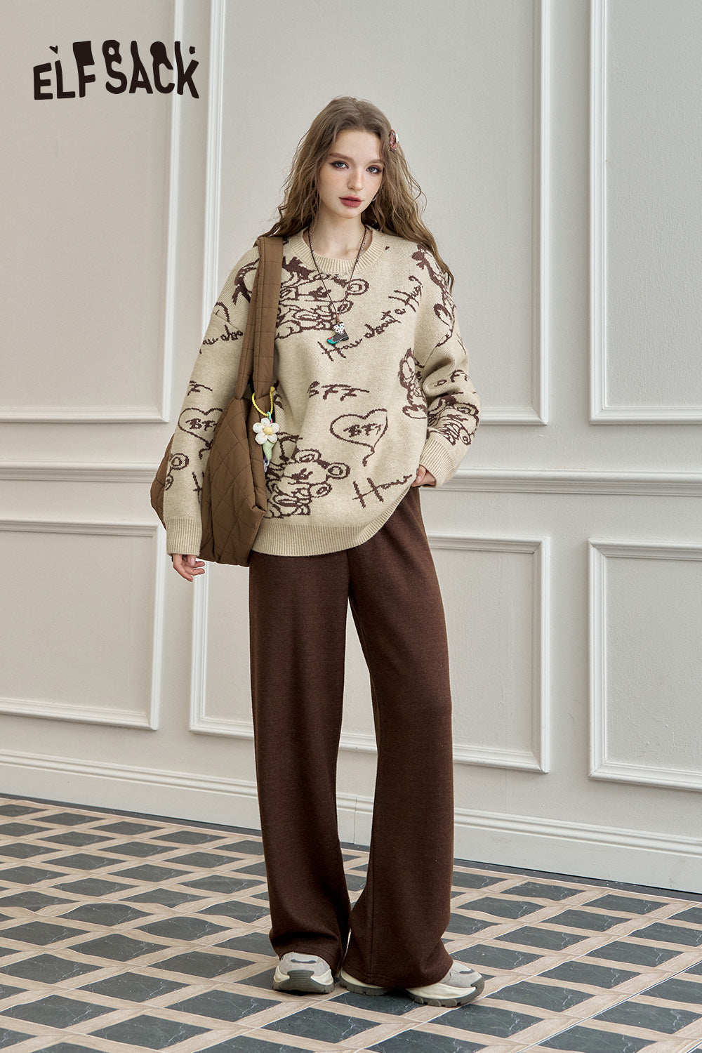 ELFSACK Relaxed straight casual sweatpants, drapey wide-leg loose long pants