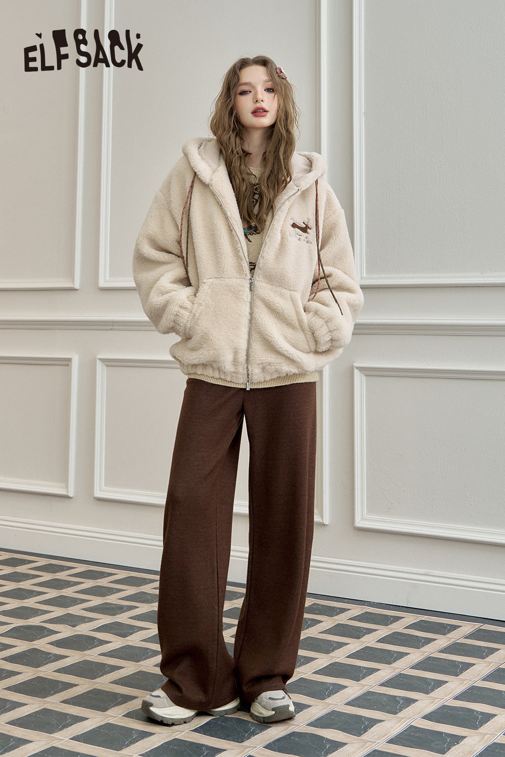 ELFSACK Relaxed straight casual sweatpants, drapey wide-leg loose long pants