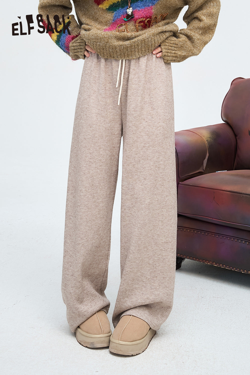 ELFSACK Relaxed straight casual sweatpants, drapey wide-leg loose long pants