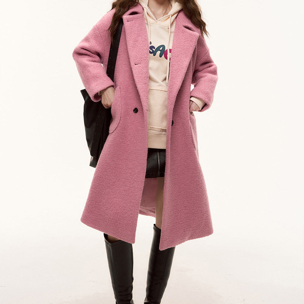 
                  
                    ELFSACK 2024 Autumn New Arrivals Winter New Lurex Retro Woolen Coat for Women Sweet Mid-Length Pink Overcoat
                  
                