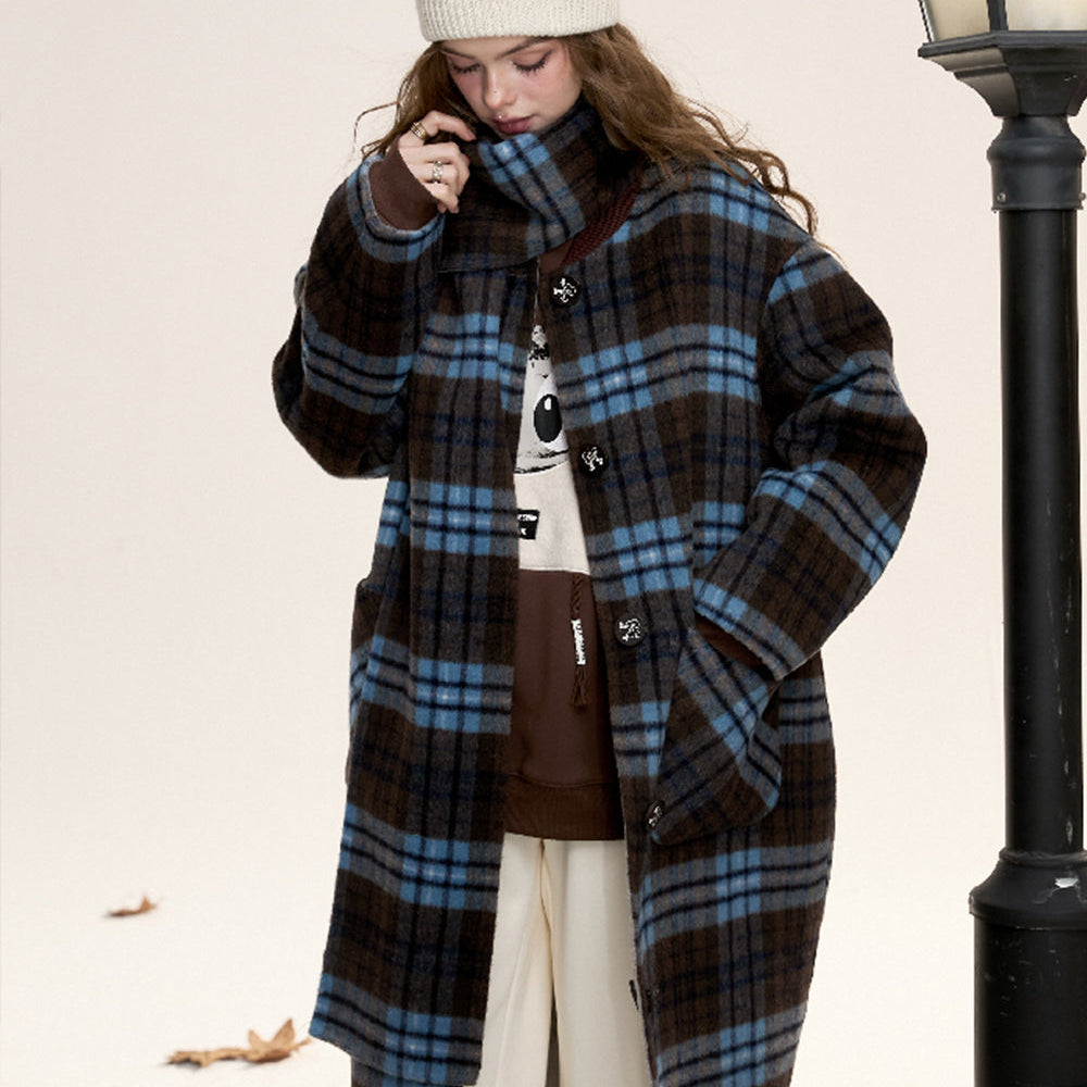 
                  
                    [Free scarf]ELFSACK 2024 Winter New Arrivals Retro plaid long woolen coat for women, double-faced woolen fabric
                  
                