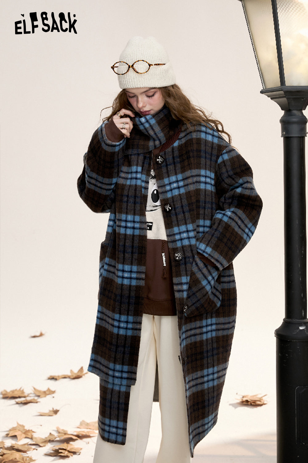 
                  
                    [Free scarf]ELFSACK 2024 Winter New Arrivals Retro plaid long woolen coat for women, double-faced woolen fabric
                  
                