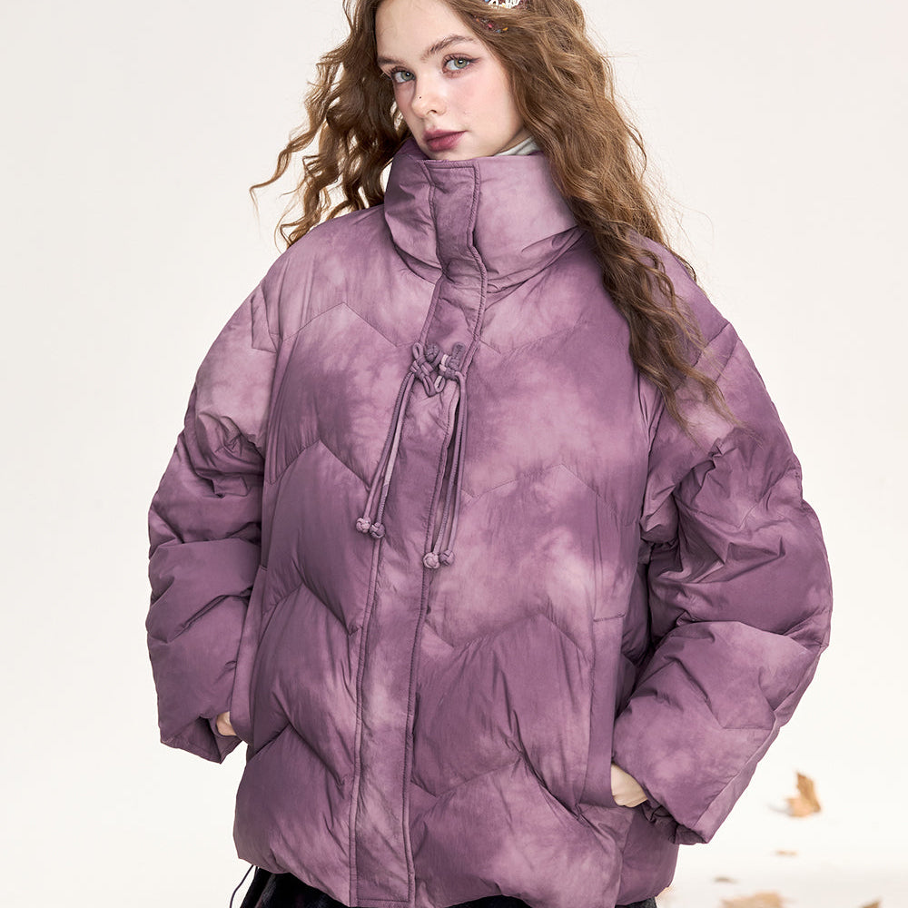 
                  
                    ELFSACK 2024 Winter New Arrivals Retro gradient purple frog design short down jacket for women
                  
                