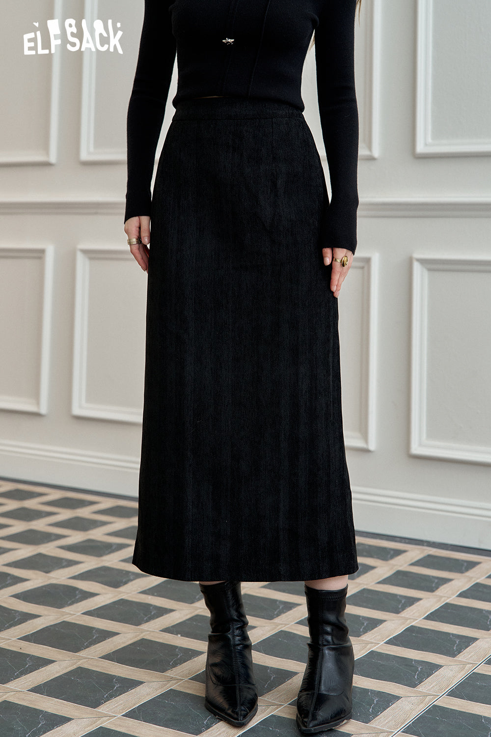 ELFSACK straight skirt, versatile commuting long skirt