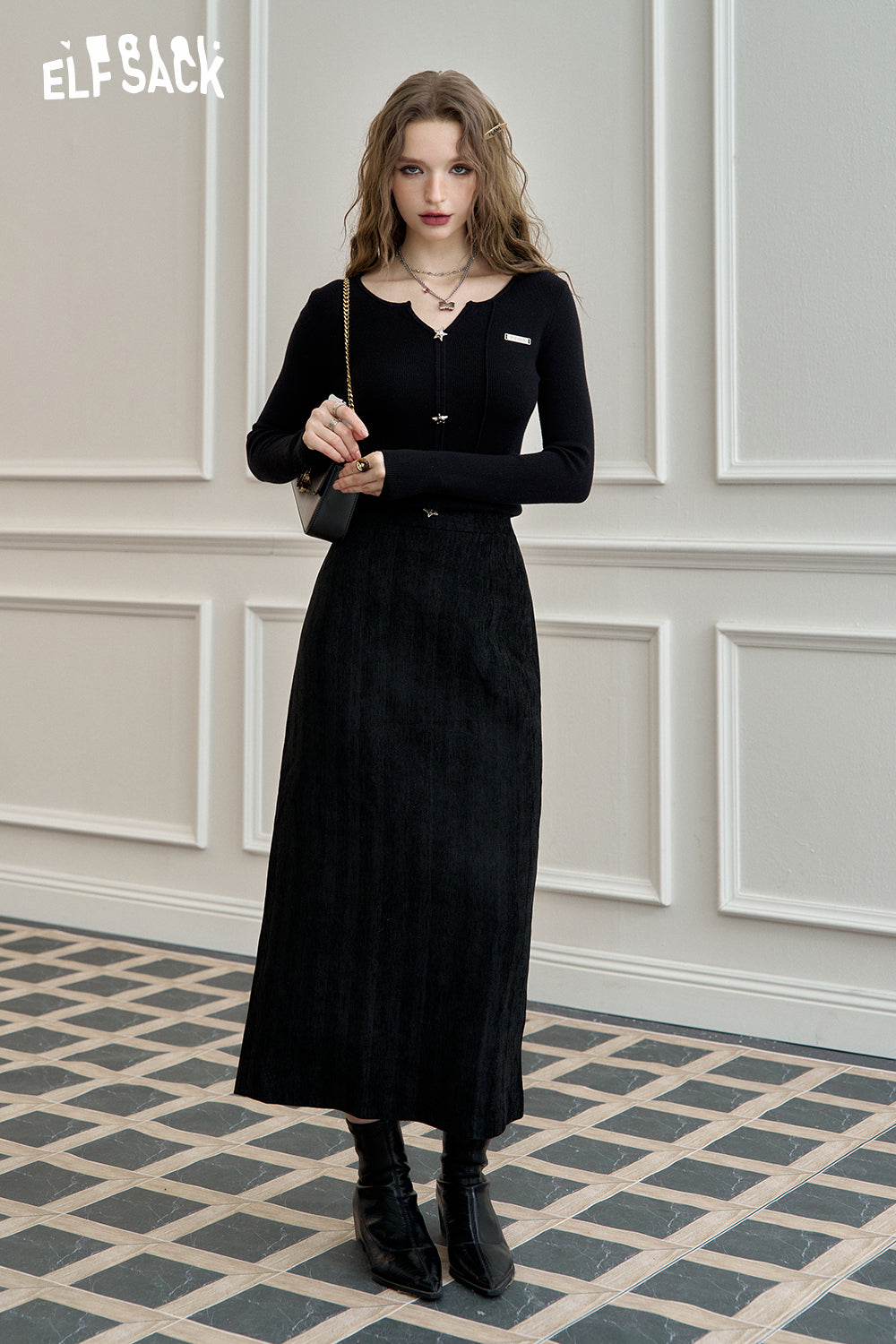 ELFSACK straight skirt, versatile commuting long skirt