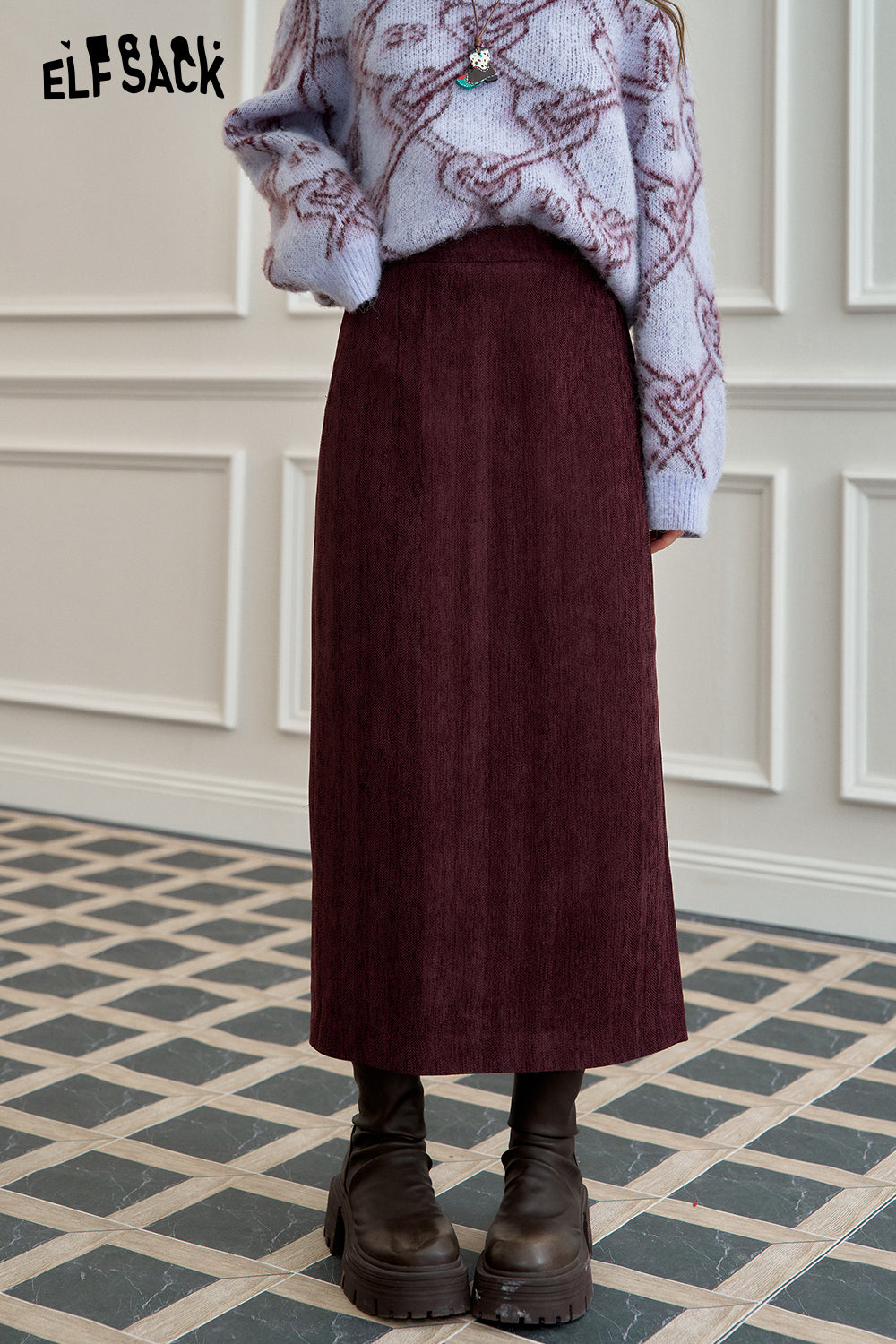 ELFSACK straight skirt, versatile commuting long skirt