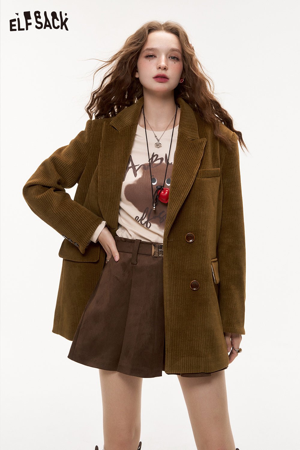 ELFSACK Textured Retro Blazer Melange Elegant Outerwear