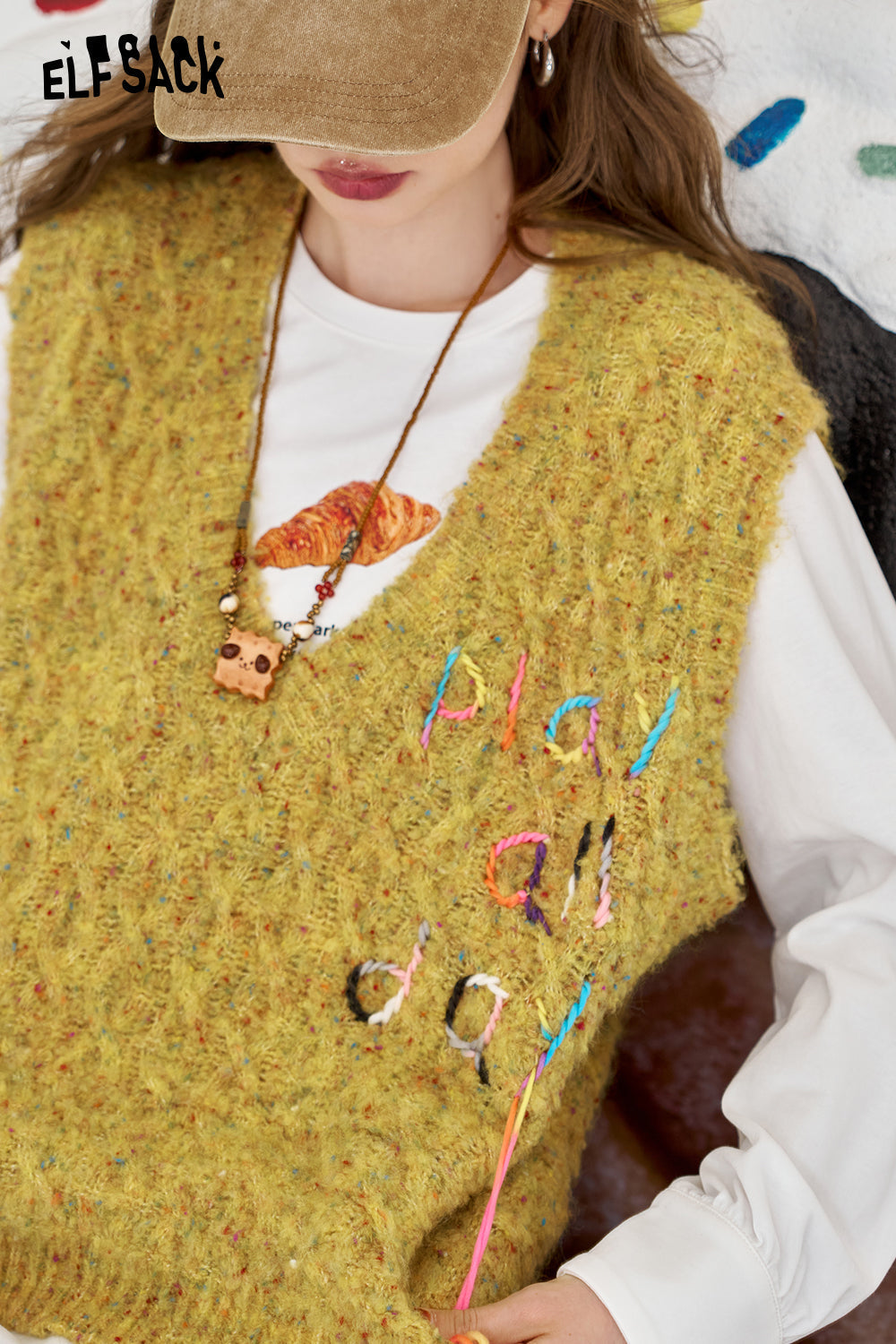 ELFSACK Women's retro knitted v-neck vest