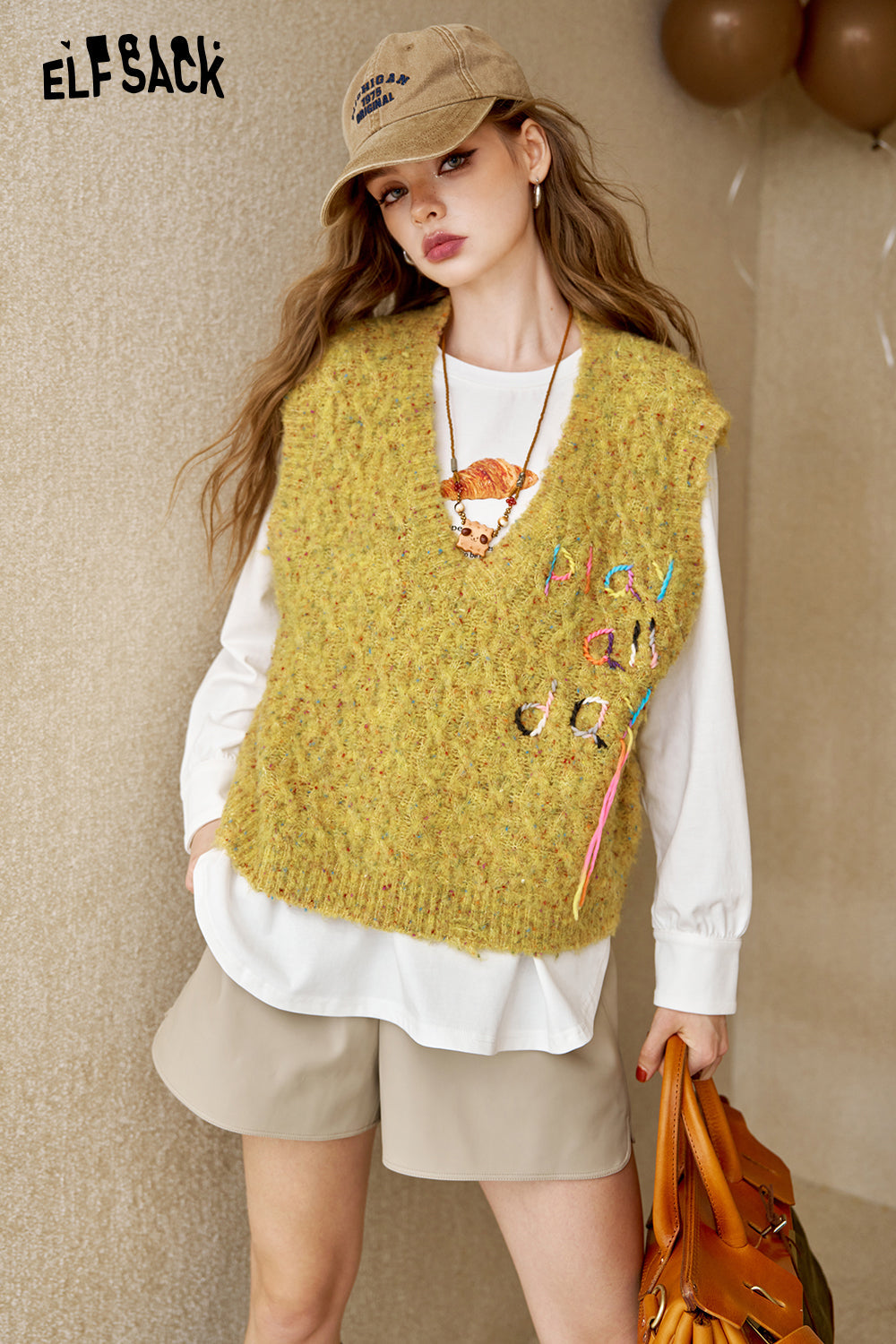ELFSACK Women's retro knitted v-neck vest