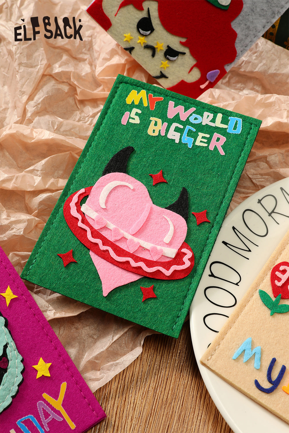 ELFSACK Y2K Felt Board Cartoon Patches Greeting Cards