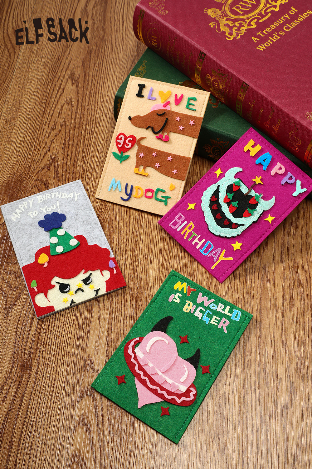 ELFSACK Y2K Felt Board Cartoon Patches Greeting Cards
