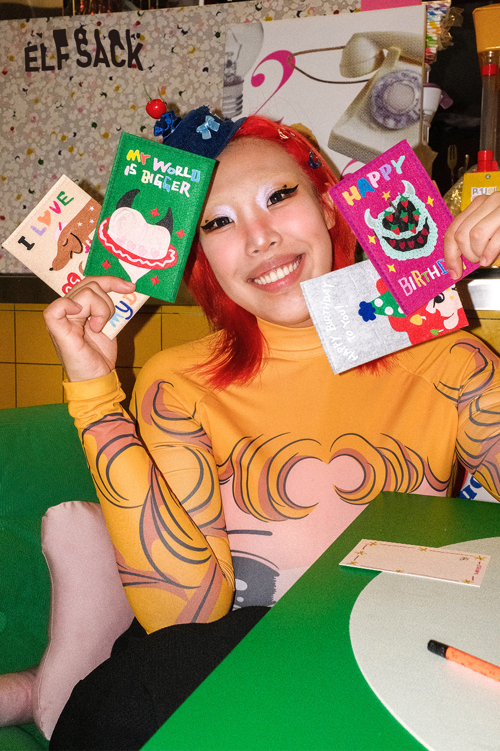 ELFSACK Y2K Felt Board Cartoon Patches Greeting Cards