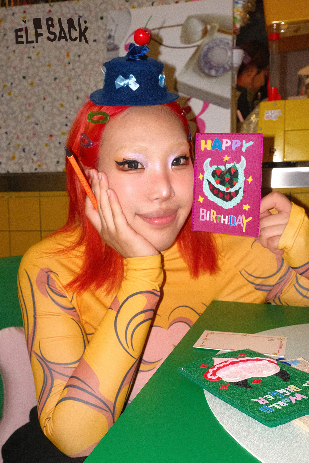 ELFSACK Y2K Felt Board Cartoon Patches Greeting Cards