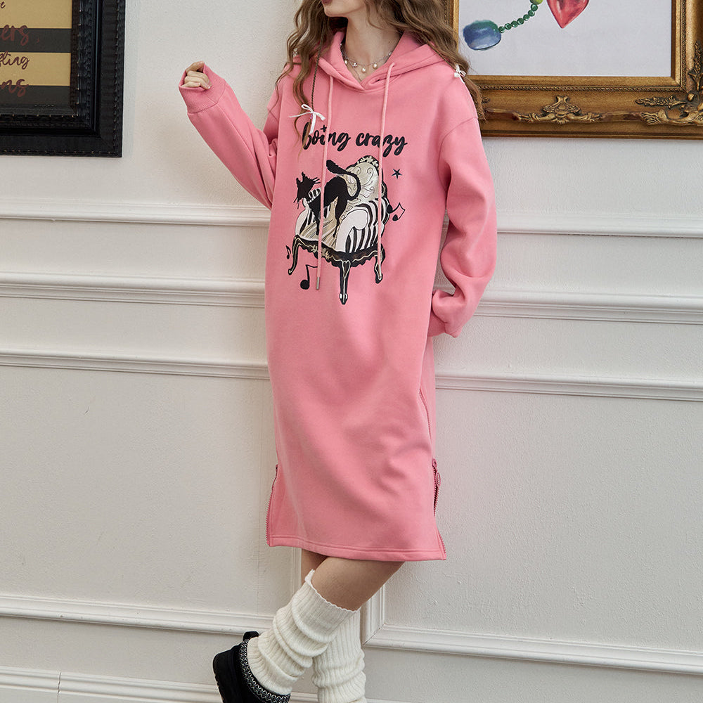 
                  
                    ELFSACK 2024 Winter New Arrivals White loose casual cartoon print sweater long dress for women
                  
                