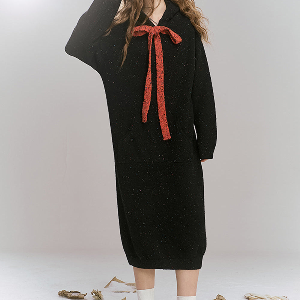 
                  
                    ELFSACK 2024 Winter New Arrivals Colorful dots hooded pockets tie knit long dress
                  
                