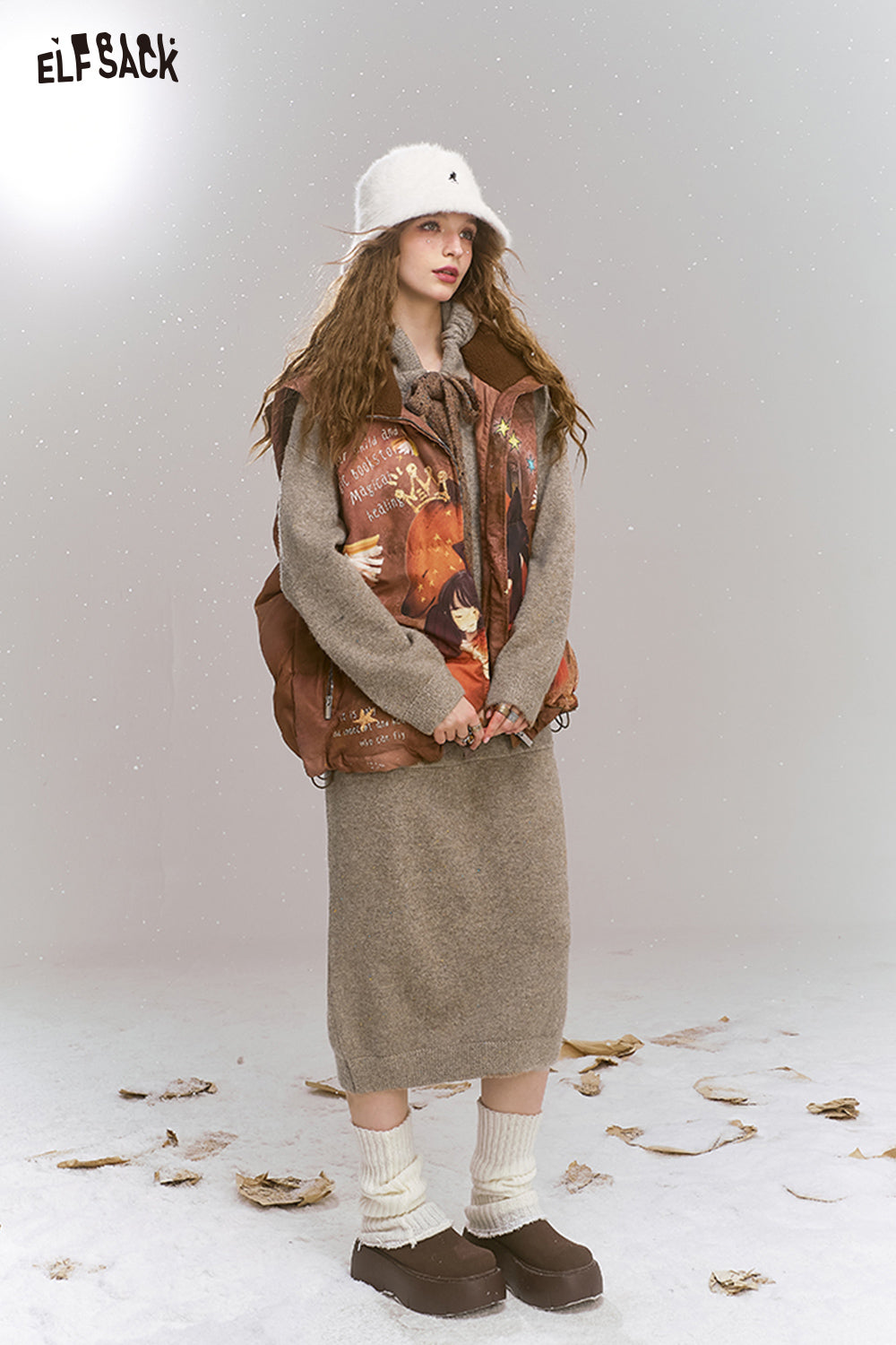 ELFSACK Colorful dots hooded pockets tie knit long dress