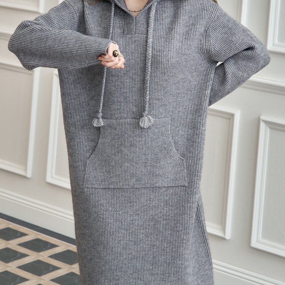 
                  
                    ELFSACK 2024 Winter New Arrivals Hooded knitted long sleeve casual dress for women
                  
                