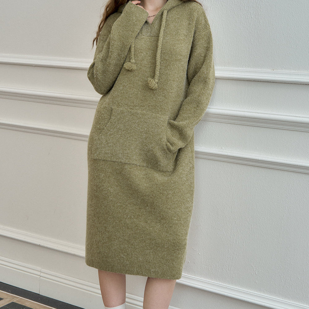 
                  
                    ELFSACK 2024 Winter New Arrivals Hooded knitted long sleeve casual dress for women
                  
                