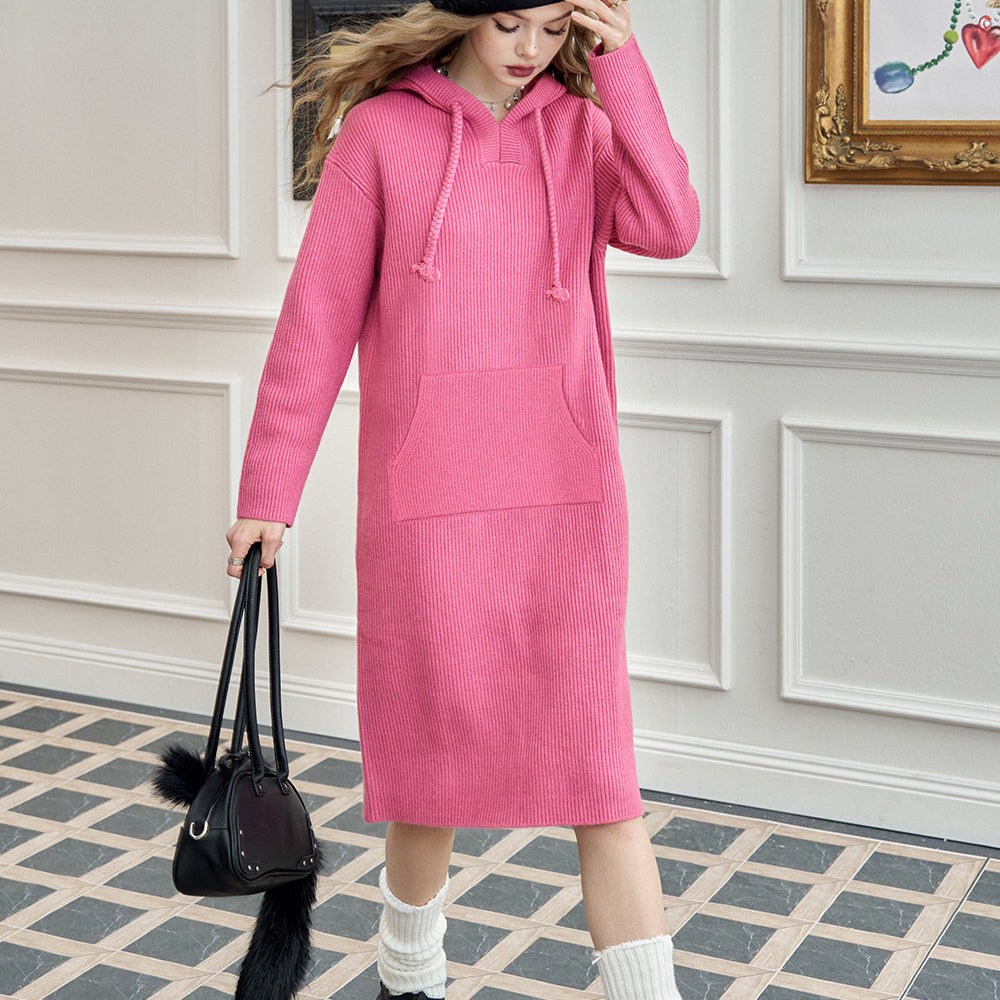 
                  
                    ELFSACK 2024 Winter New Arrivals Hooded knitted long sleeve casual dress for women
                  
                