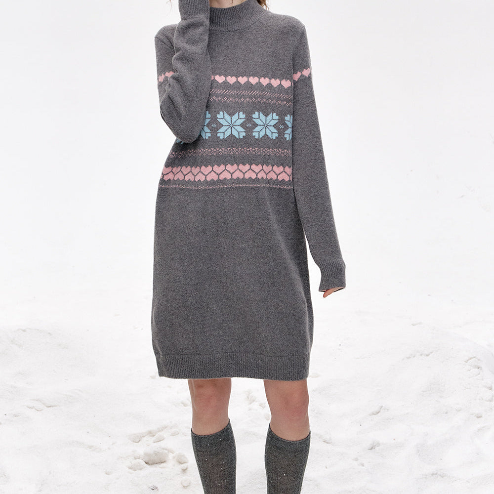 ELFSACK 2024 Winter New Arrivals Fair Isle straight knitted dress women inner wear Christmas outfit