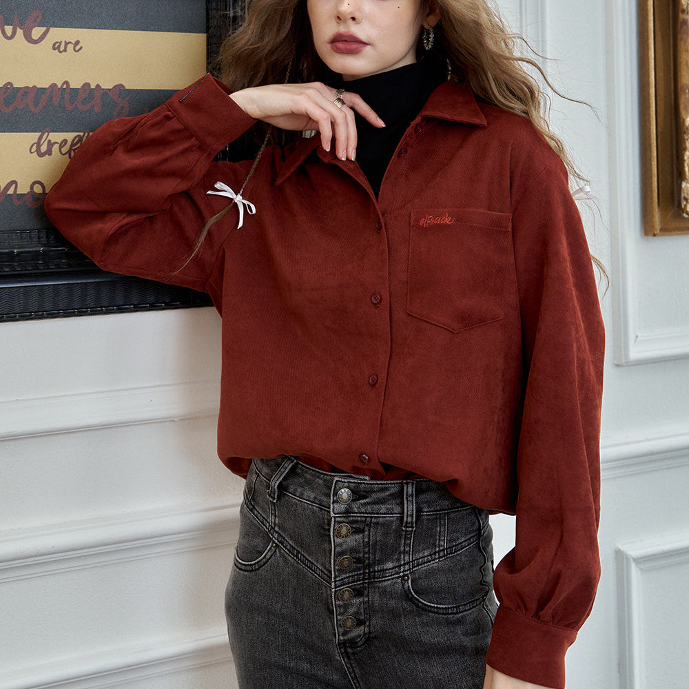 ELFSACK 2024 Winter New Arrivals Embroidered shirt for women, versatile commuter top