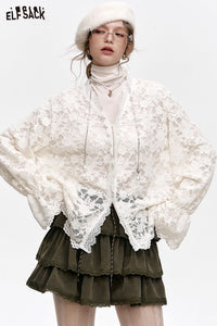 ELFSACK White lace semi transparent chiffon shirt, layered top