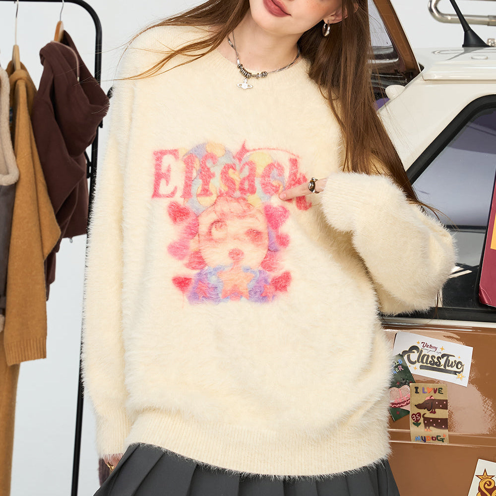 
                  
                    ELFSACK 2024 Winter New Arrivals White sweet cute printed loose sweater for women
                  
                