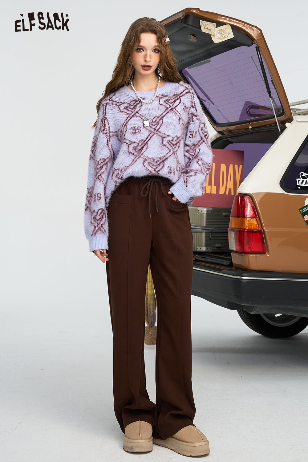 ELFSACK Long haired lazy style pullover sweater