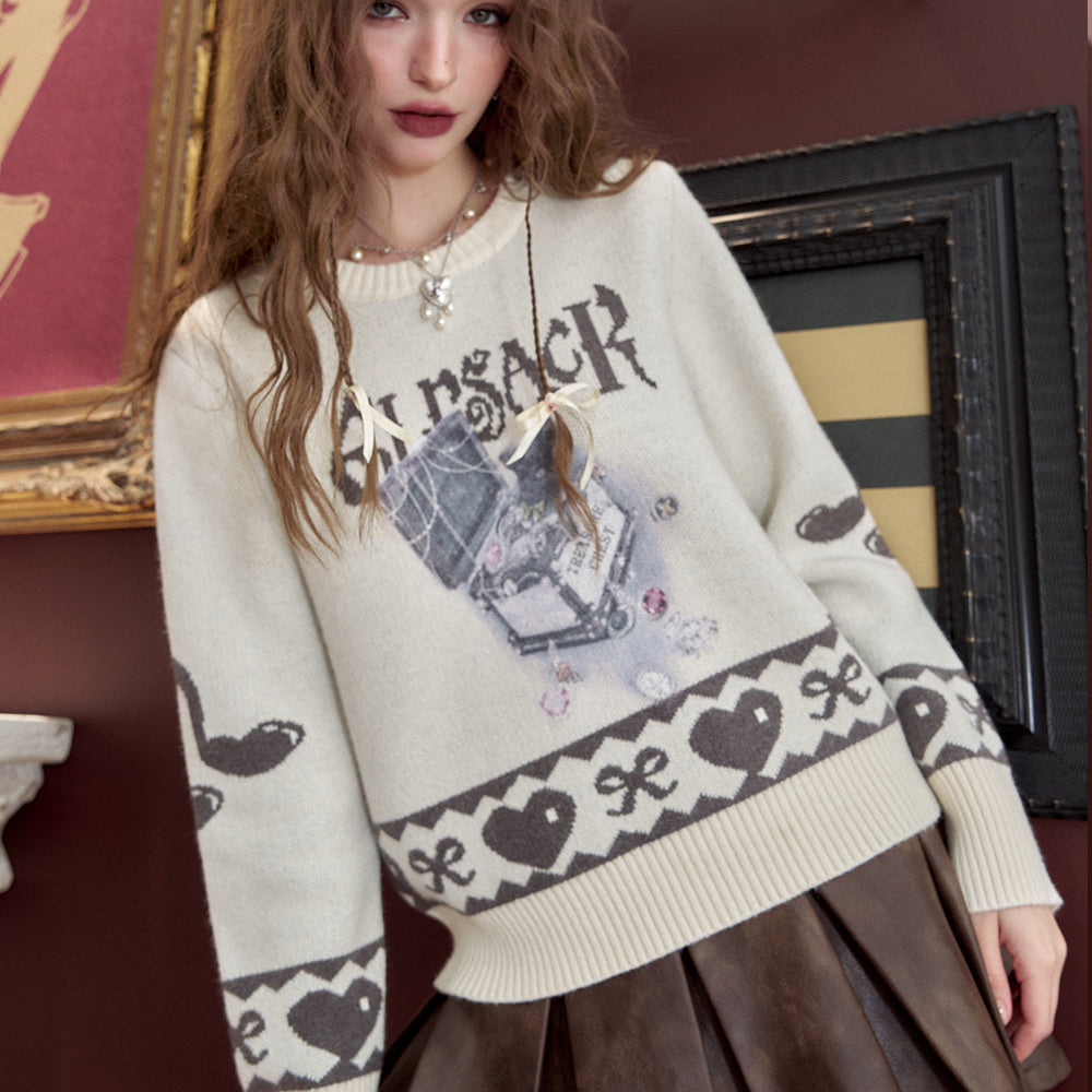 
                  
                    ELFSACK 2024 Winter New Arrivals Short sweater for women knitted jacquard loose soft preppy style
                  
                