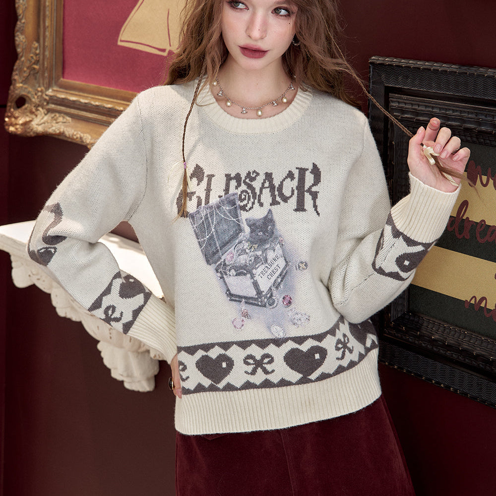 
                  
                    ELFSACK 2024 Winter New Arrivals Short sweater for women knitted jacquard loose soft preppy style
                  
                