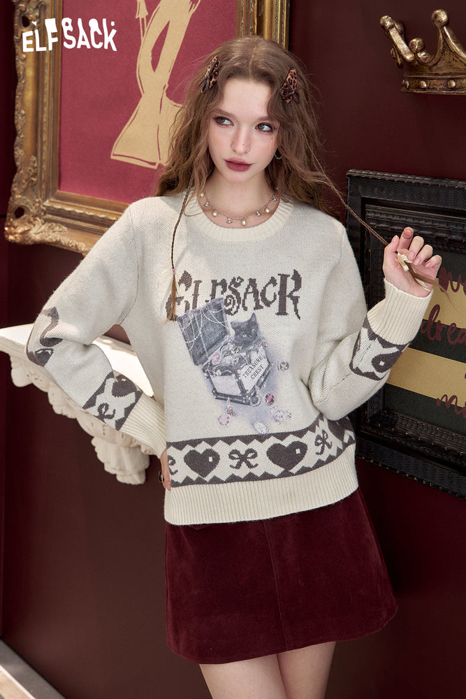 
                  
                    ELFSACK 2024 Winter New Arrivals Short sweater for women knitted jacquard loose soft preppy style
                  
                