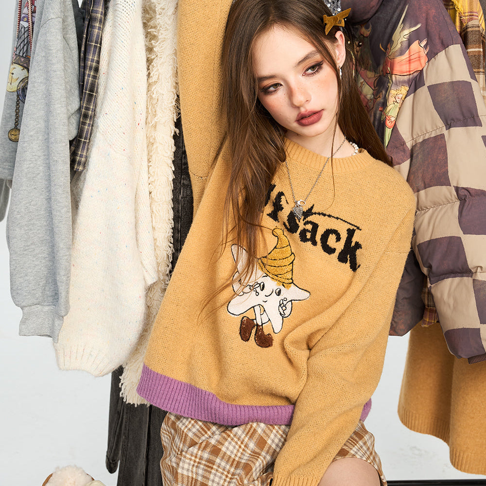 ELFSACK 2024 Winter New Arrivals Star jacquard pullover sweater for women, lazy style loose soft and sticky top