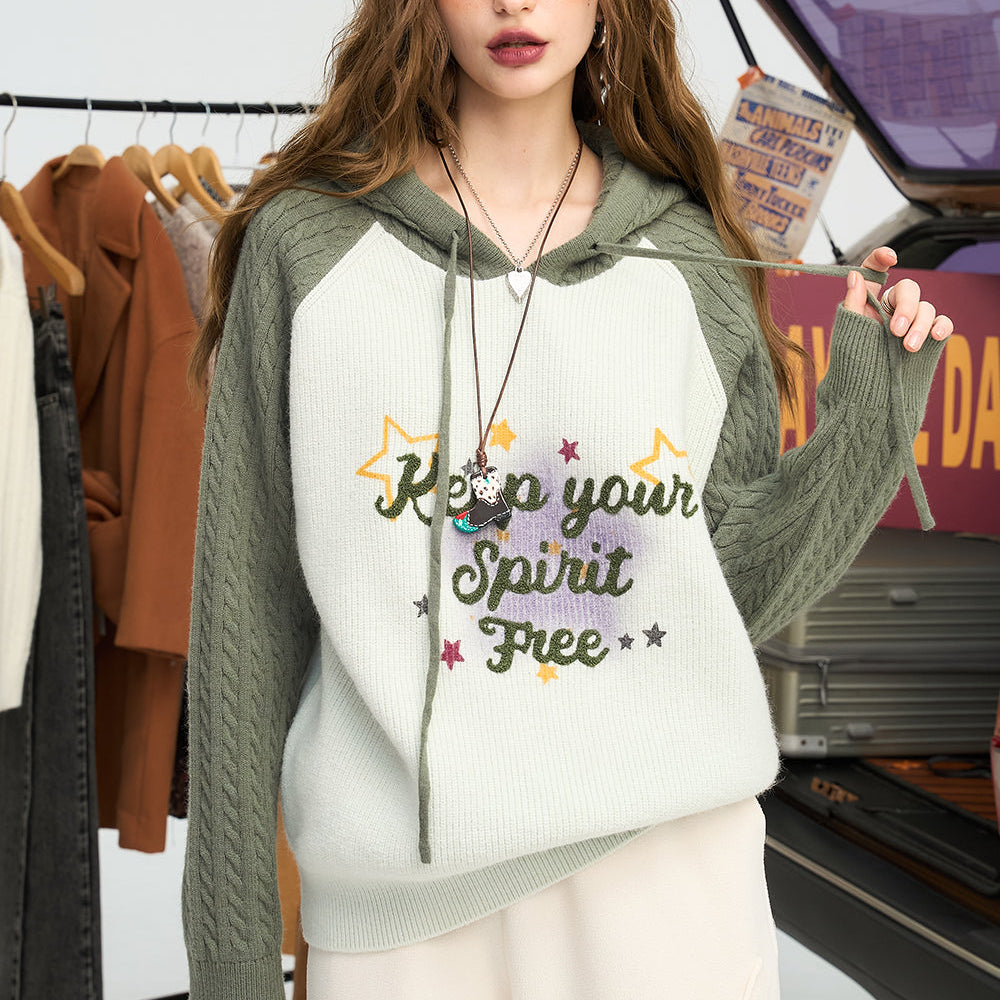 
                  
                    ELFSACK 2024 Winter New Arrivals Contrast Fried Dough Twists Raglan Sleeve Letter Printing Hooded Sweater Women
                  
                