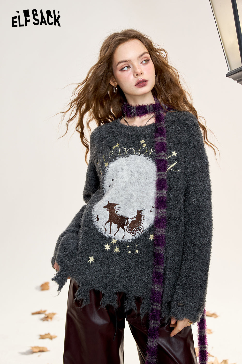 ELFSACK Women's Pullover Sweater Fluffy Loose Cute Soft Top
