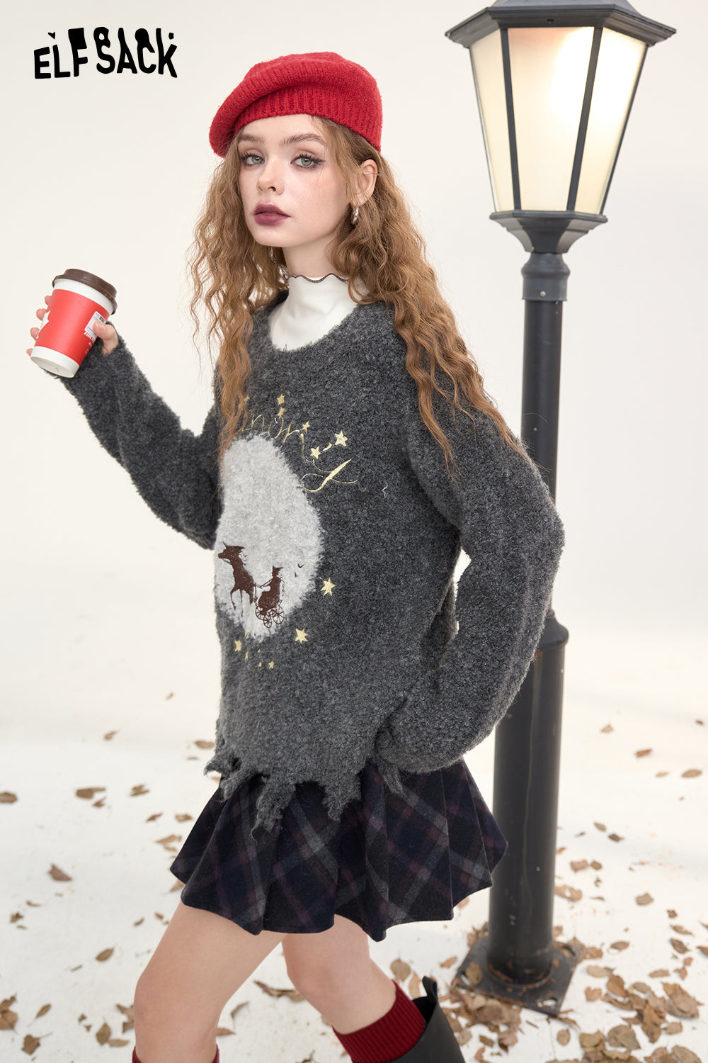 ELFSACK Women's Pullover Sweater Fluffy Loose Cute Soft Top