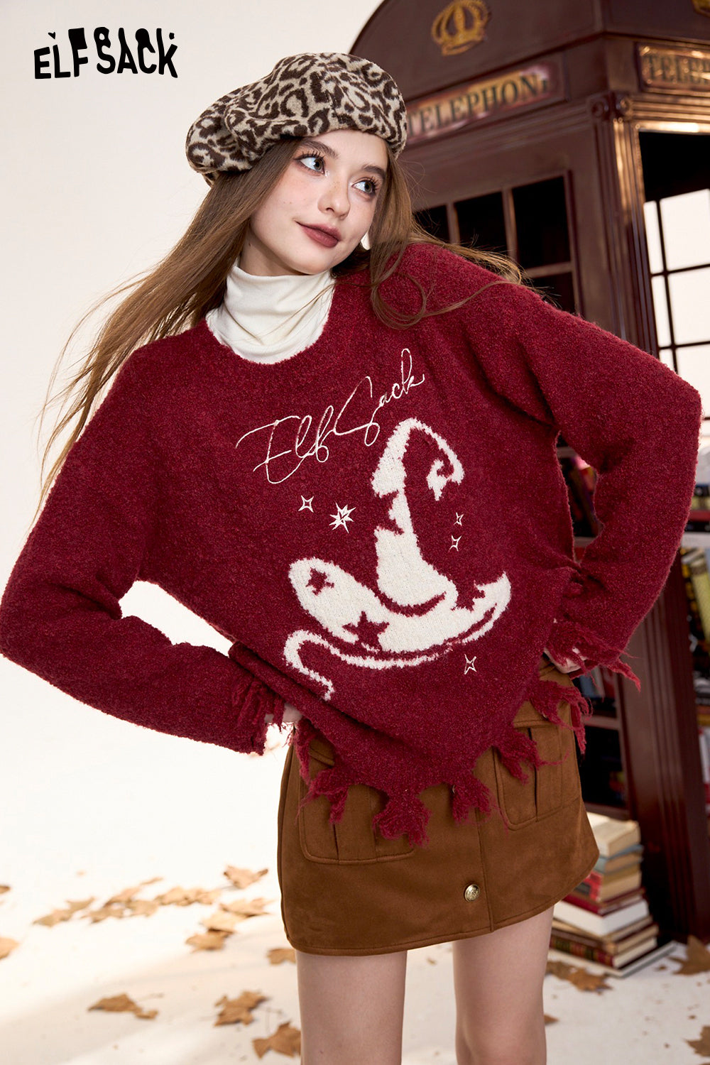 ELFSACK Women's Pullover Sweater Fluffy Loose Cute Soft Top