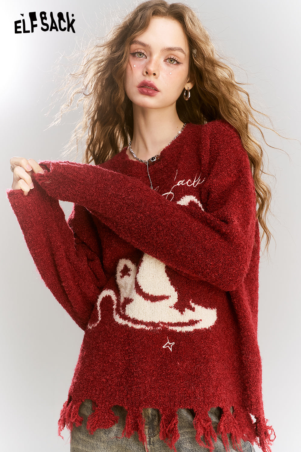 ELFSACK Women's Pullover Sweater Fluffy Loose Cute Soft Top