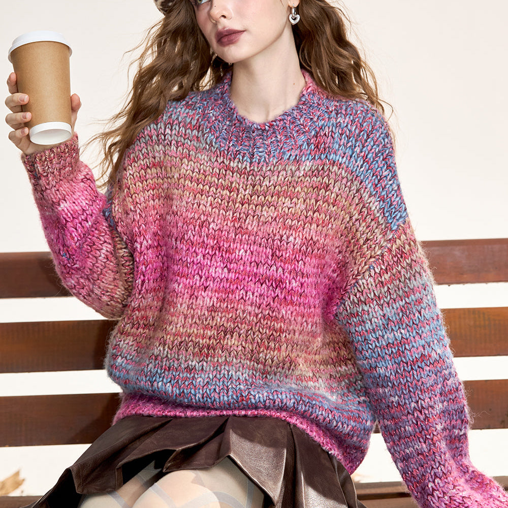 
                  
                    ELFSACK 2024 Winter New Arrivals Women's colorful gradient sweater, loose, sweet and soft
                  
                