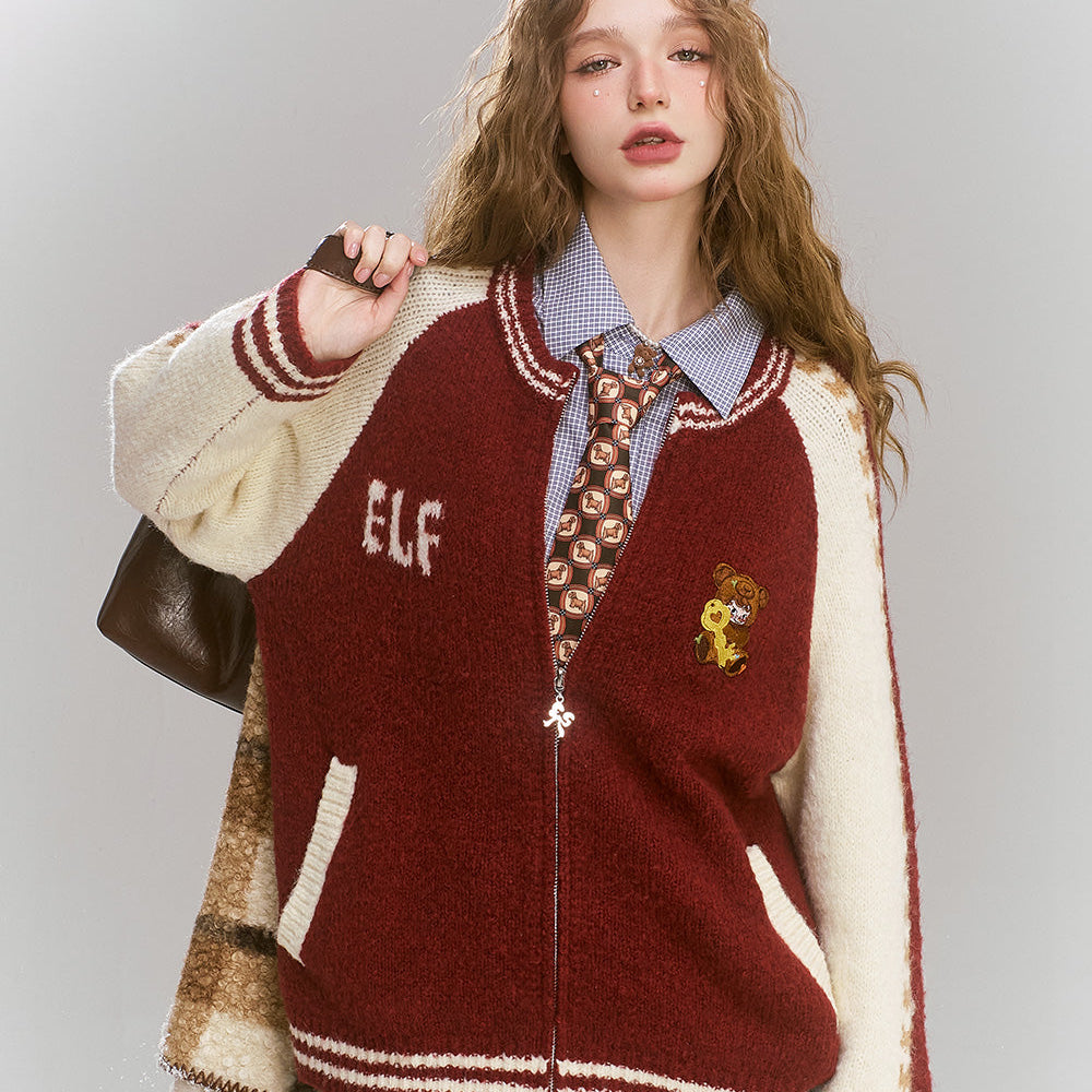 
                  
                    ELFSACK 2024 Winter New Arrivals Sweet and Cool Raglan Sleeves with Cartoon Applique and Zipper Knitted Sweater Cardigan for Women
                  
                