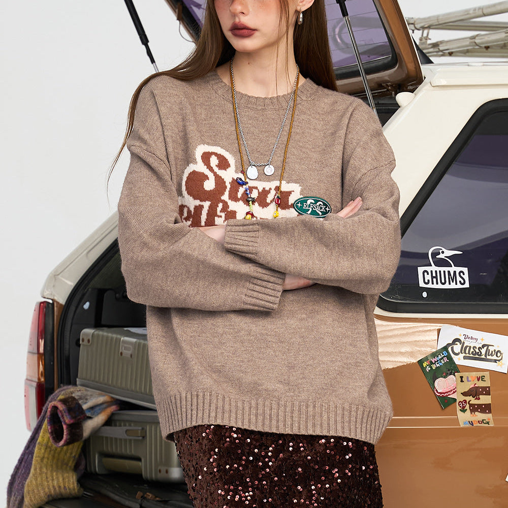 
                  
                    ELFSACK 2024 Winter New Arrivals Letter lazy style soft and sticky pullover sweater for women
                  
                