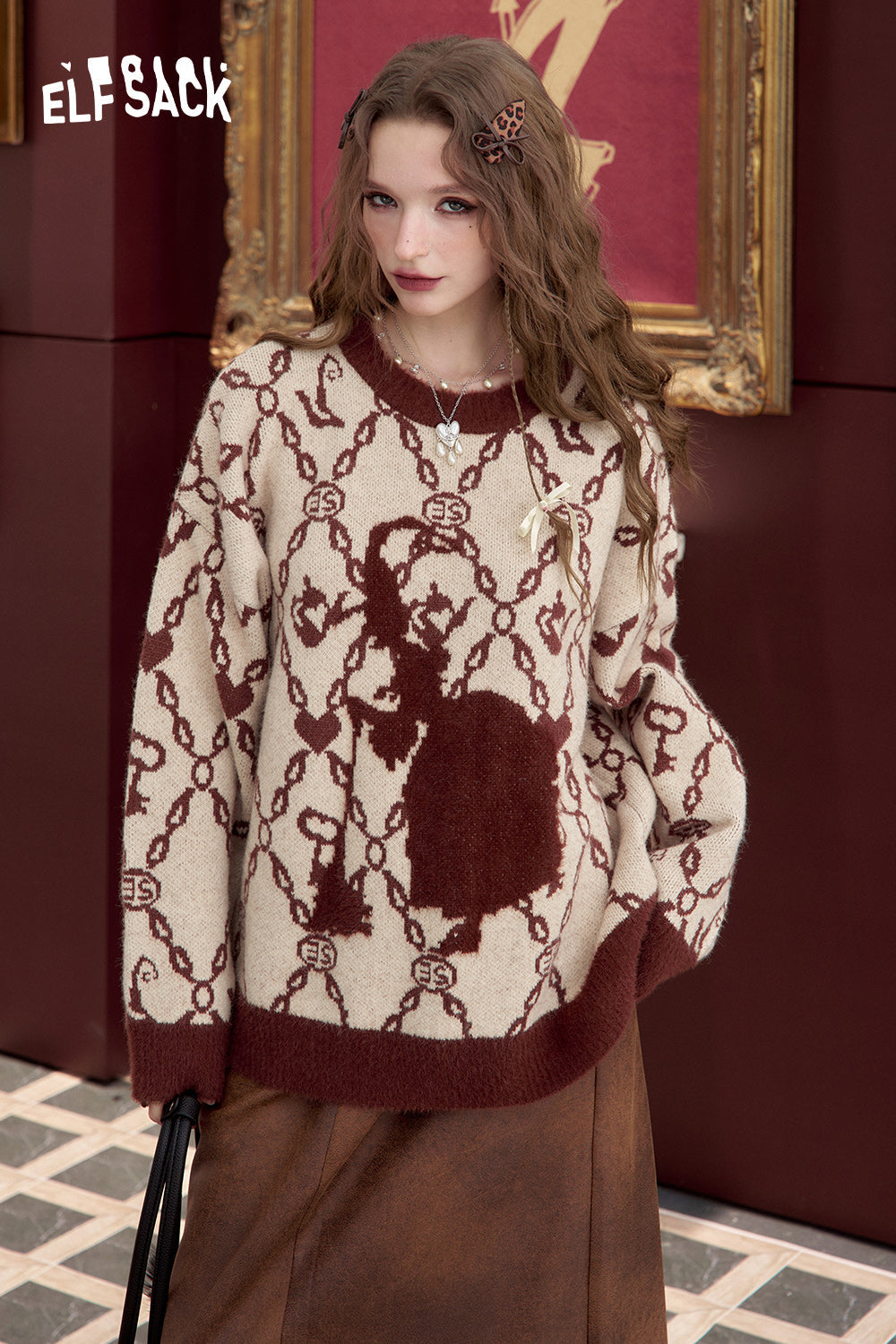 ELFSACK Retro Preppy Style pullover sweater