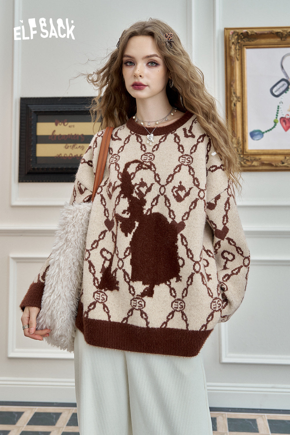 ELFSACK Retro Preppy Style pullover sweater